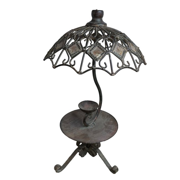 Antique Iron Shabby Victorian Parasol Candle Holder - Picture 2 of 12